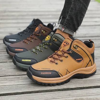 Retro Men’s Hiking Boots for Spring and Autumn, Comfortable Breathable Anti-Slip Hiking Shoes, Outdoor Camping Waterproof Work Shoes, Sizes 39-46