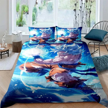 Rajzfilm/anime Son Goku Dragon Ball témájú nyomtatott ágyneműkészlet: Ez a puha és kényelmes készlet egy paplanhuzatot és párnahuzatot tartalmaz.