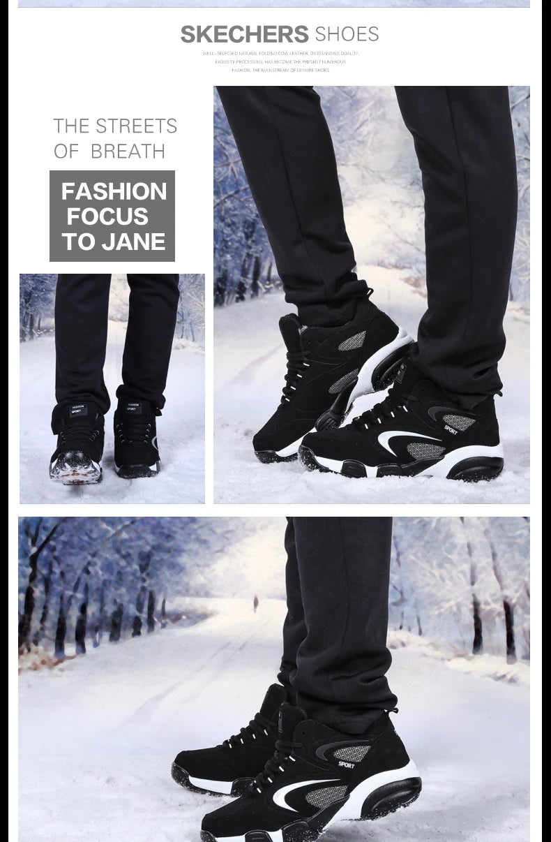 Men's Snow Boots Winter Warm Couple Casual Sneakers Fashion Leather Outdoor Sport Running Tennis Men Non-Slip Big Size 48 Trainer