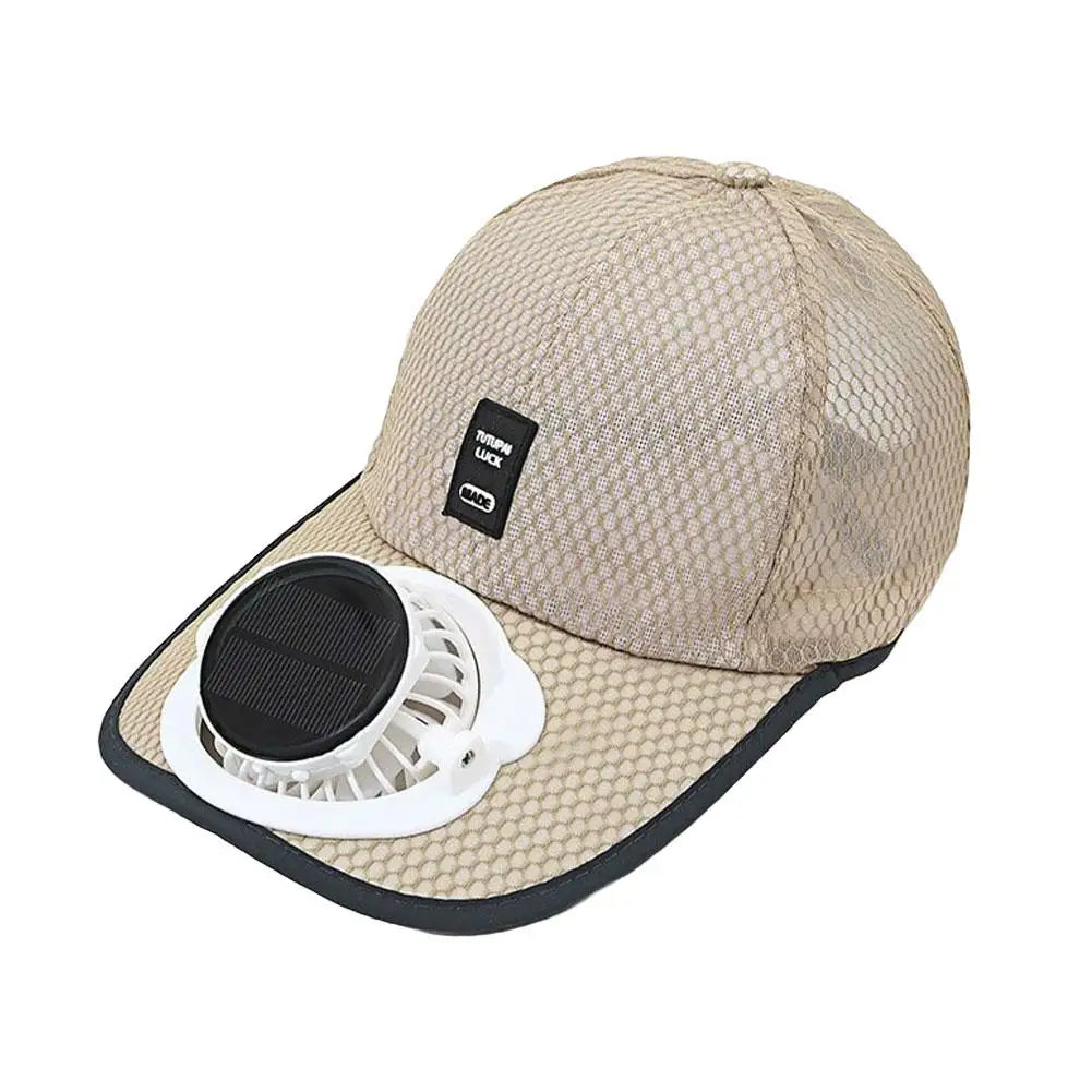 Ademende zonnehoed — Zonneventilator, opladen via USB