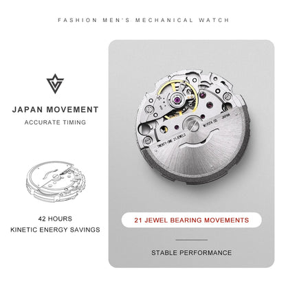CADISEN Automatic Mechanical Watch Men's Silver Business Casual Waterproof Watch Japan MIYOTA 8215 Movement Domed Glass Men's Watch