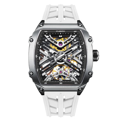 STARKING Men's Waterproof Sports Mechanical Watch, Wear-resistant Silicone Strap, Automatic, Luminous Tonneau Luxury Design