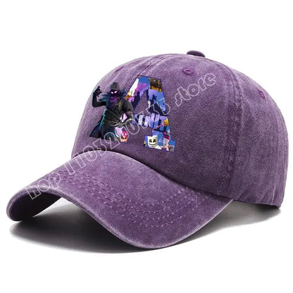 Fortnite A-Z Letter Adult Baseball Cap Men Women Adjustable Hat Washed Denim Retro Hip Hop Sun Hat Outdoor Sports Accessory Gift