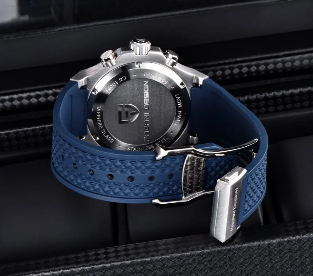 PAGANI DESIGN PD-YS032 Men's Quartz Watch 44mm Japan VK64 Movement Stainless Steel Case Rubber Strap Sapphire Glass 100M Waterproof