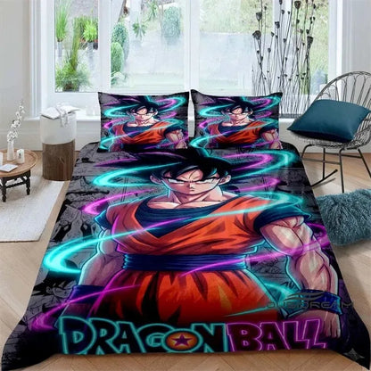 Rajzfilm/anime Son Goku Dragon Ball témájú nyomtatott ágyneműkészlet: Ez a puha és kényelmes készlet egy paplanhuzatot és párnahuzatot tartalmaz.