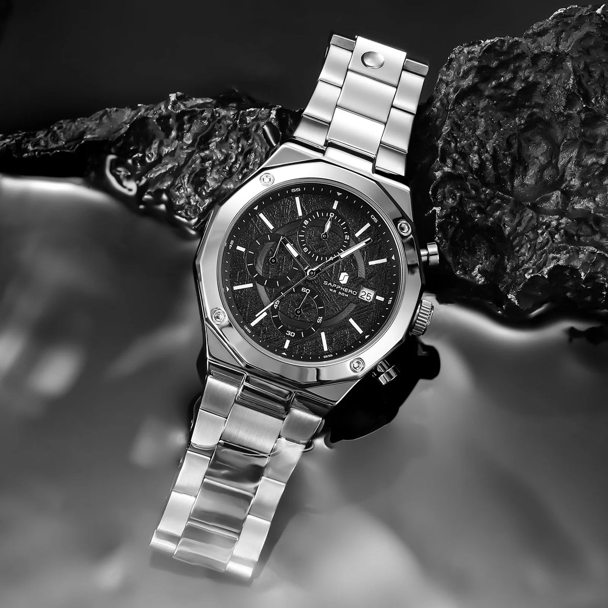 SAPPHERO Roségouden herenhorloge, modieus luxe horloge, roestvrijstalen horloge, waterdicht tot 50 m, herenhorloge, nieuwjaarscadeaus