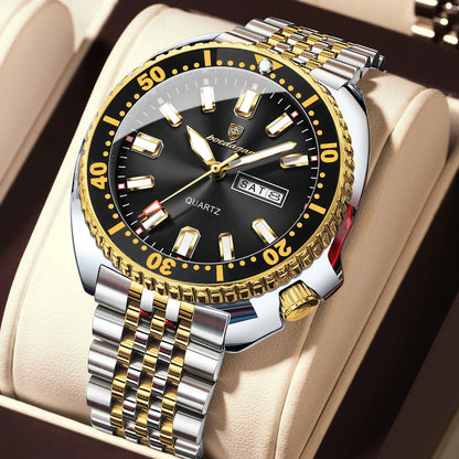 Montre homme POEDAGAR de luxe, style business, avec date et jour de la semaine, étanche et lumineuse, en acier inoxydable et à quartz.