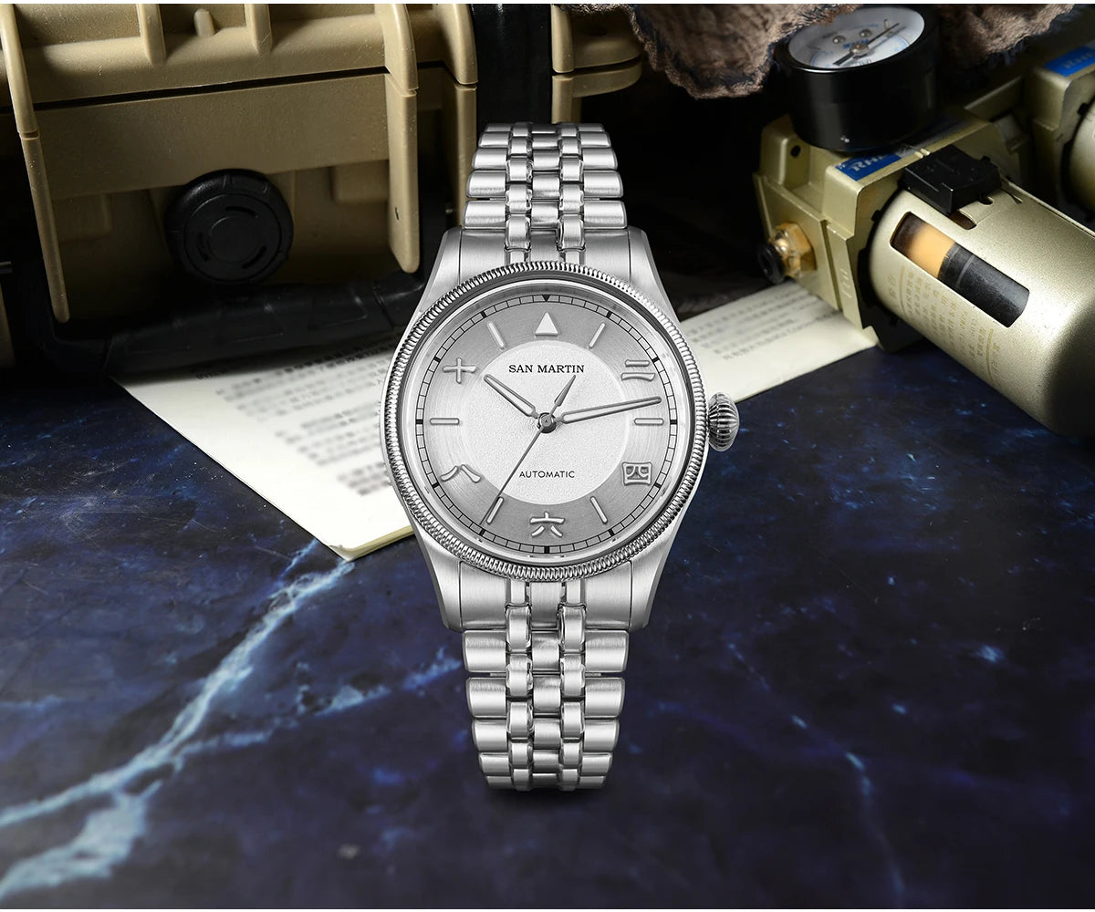 San Martin 39.5mm Men Pilot Watch YN55 Automatic Mechanical Aviation Watches Chinese Style Original Design SN0033 Field Watch