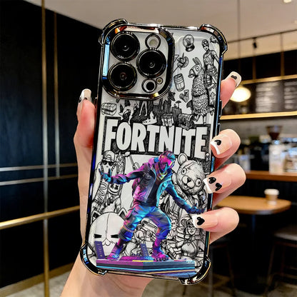 Популярен калъф за телефон с FortniteS дизайн и метализирано покритие за iPhone 17 17e 16e 16 15 14 13 12 11 Pro Max X XR XSMax 7 8 Mini Air Plus, против падане