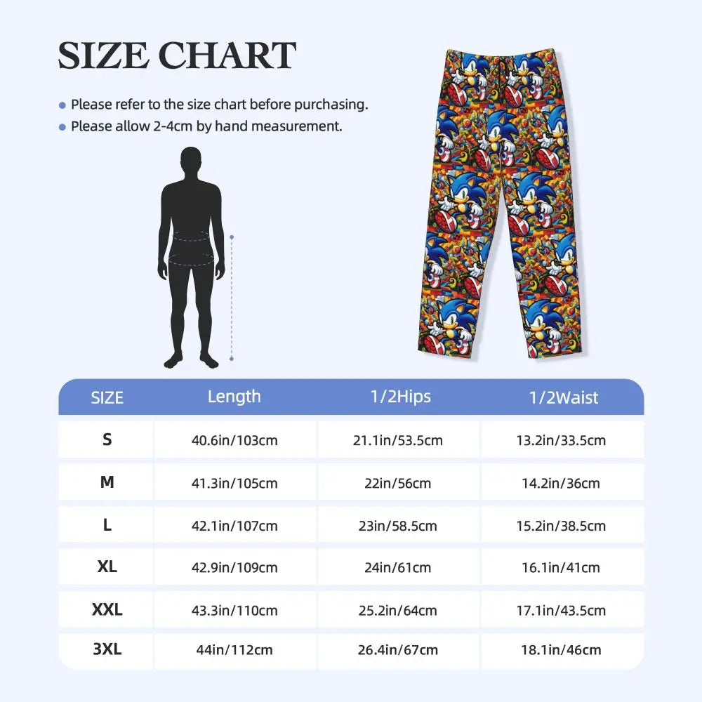 Pantalones de pijama personalizados para hombre con estampado «Soniced», con motivo de erizo, ropa de dormir, pantalones de estar por casa con bolsillos