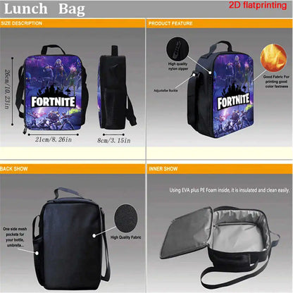 Cute Cartoon Lunch Bag Insulated Thermal Food Container Leakproof Reusable Fortnite Lunch Cooler Bag for Kids Student