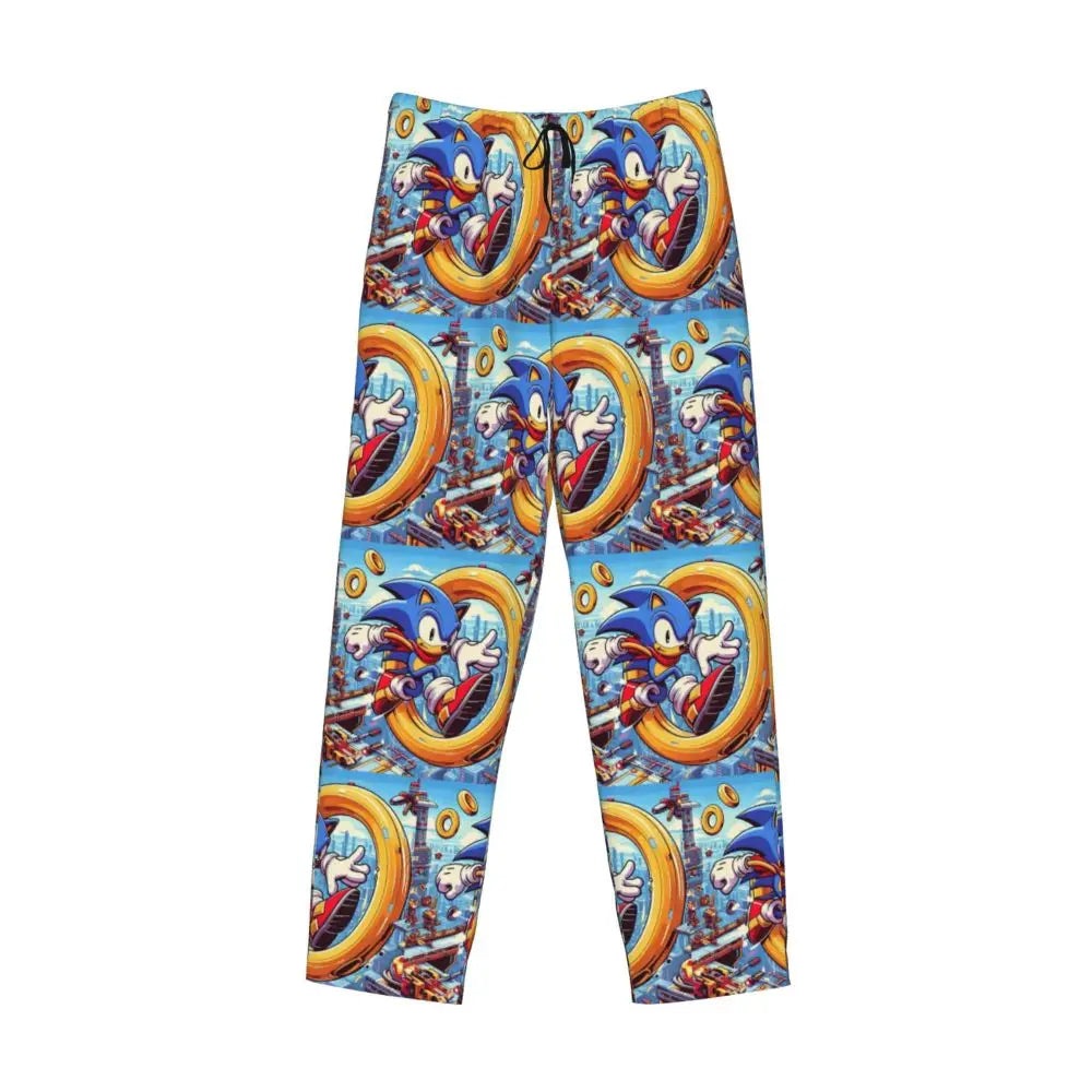 Pantalones de pijama personalizados para hombre con estampado «Soniced», con motivo de erizo, ropa de dormir, pantalones de estar por casa con bolsillos