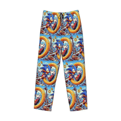 Pantalones de pijama personalizados para hombre con estampado «Soniced», con motivo de erizo, ropa de dormir, pantalones de estar por casa con bolsillos