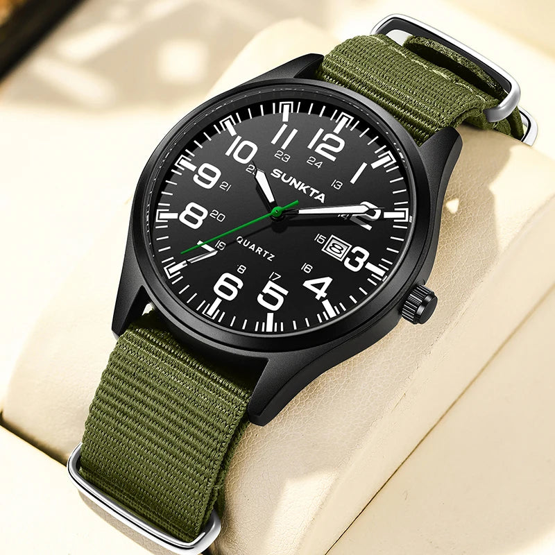 SUNKTA Top luxe herenhorloges, modieuze casual quartz-polshorloges, lichtgevend, 30 m waterdicht, nylon, LIGE-horloges, cadeaus voor mannen, Reloj