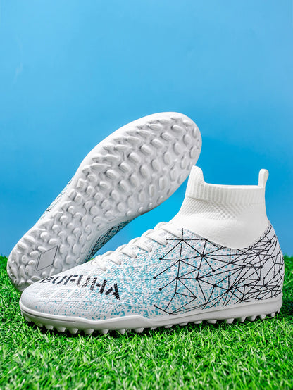 TF Soccer Shoes For Kids Youth PU Fabric Upper Rubber Sole Wear-Resistant Non-Slip Training Football Boots