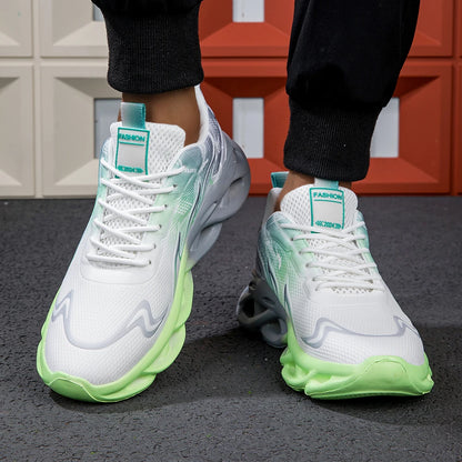 Μοντέρνα ντεγκραντέ sneakers για γυναίκες και άνδρες, με πλεκτή ύφανση, αντικραδασμική σόλα, casual αθλητικά παπούτσια unisex με κορδόνια, ελαφριά και διαπνέοντα
