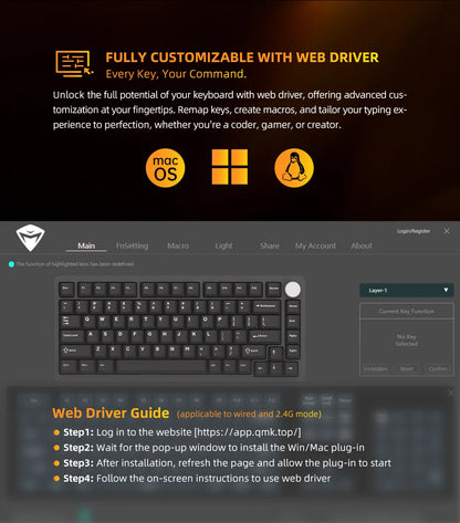 Machenike K600-B82W Mechanical Keyboard Tri-Modes Gasket Mounted 75% ANSI Layout RGB Backlit Wireless Gaming Keyboard
