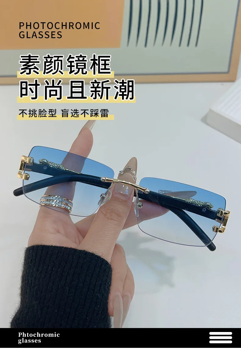 1 Pc Fashionable Women Men Sunglasses Frameless Rectangular Personalized Sunglasses for Daily Life Vintage Sun Glasses For male