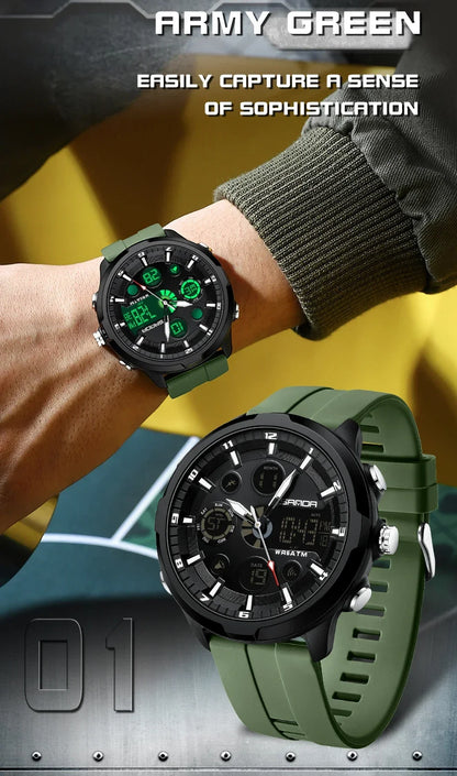 SANDA 9053 G Sportieve militaire herenhorloges Luxe digitaal horloge 50 m waterdicht quartz-polshorloge voor mannen Relogios Masculino