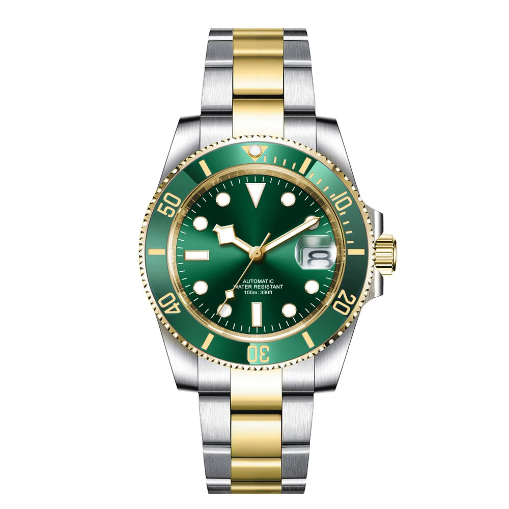 Custom logo NH35 MIYOTA 8215 Automatic Men Watch Luxury Diver Two Tone Gold 316L Stainless Steel Sapphire 10ATM Sterile Sunburs