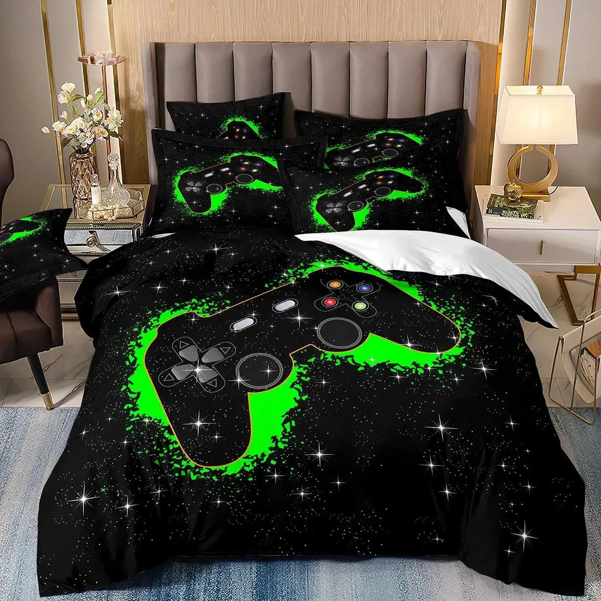 Juegos de cama para niños aficionados a los videojuegos: juego de funda nórdica «Queen» con motivos de videojuegos, juego de cama con diseños de PlayStation para chicos adolescentes
