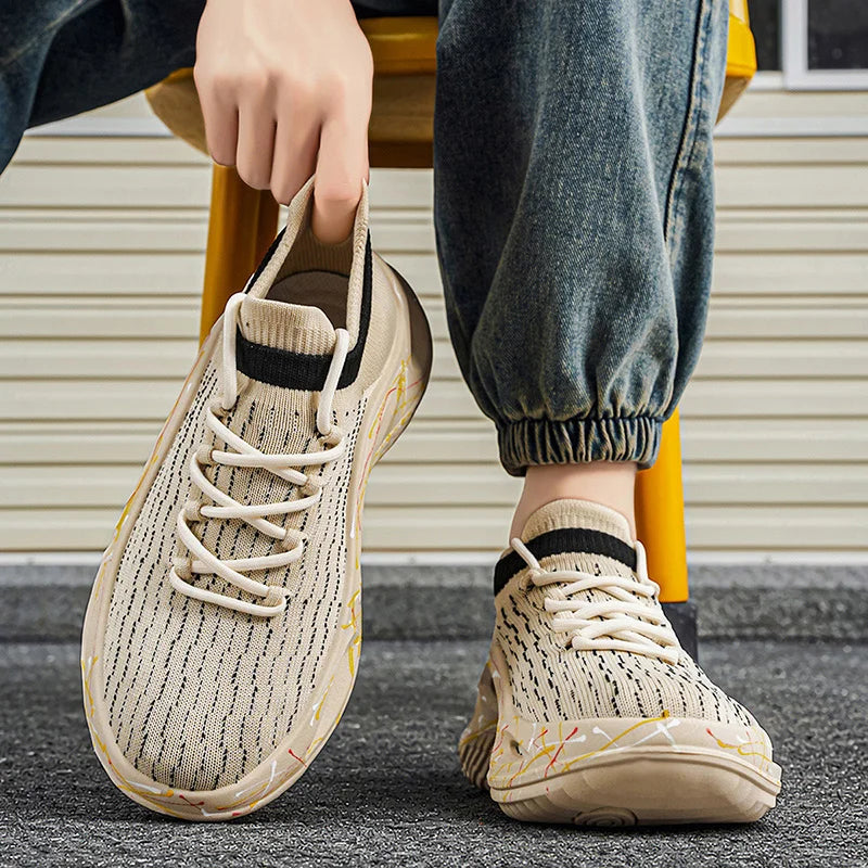 Sapatilhas desportivas para homem em malha leve e macia, sola espessa antiderrapante, estilo ténis, nova moda de primavera, com atacadores, para fitness ao ar livre e corrida
