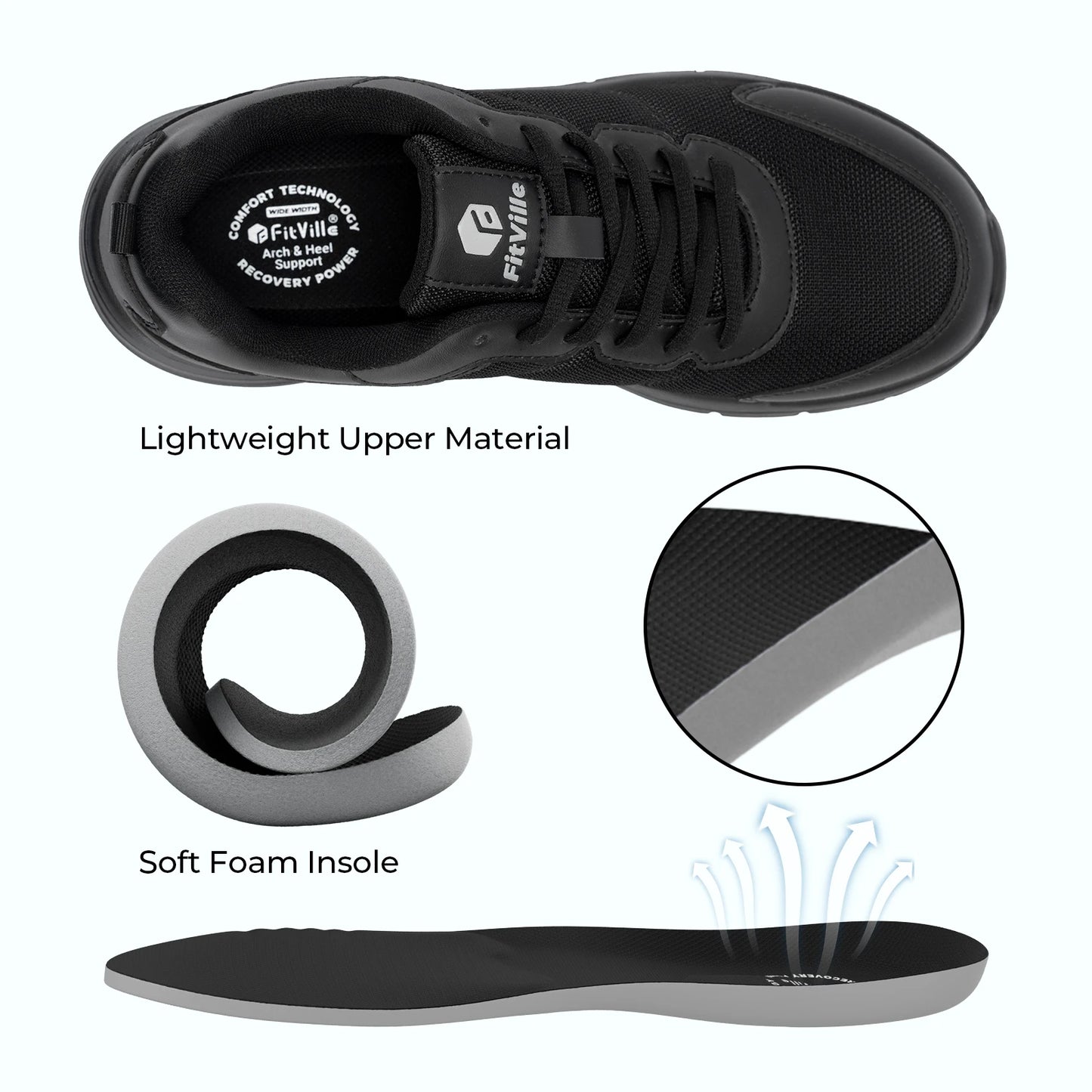 FitVille Men's Walking Shoes Wide Width Max Cushioning Lightweight Sneakers Sport Shoes for Plantar Fasciitis Pain Relief