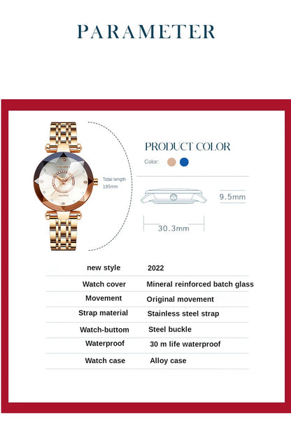 SENO Ocean Star Women Crystal Watch 2025 Top Brand Luxury Rose Gold Women Bracelet Watch For Ladies Wrist Watch Relogio Feminino