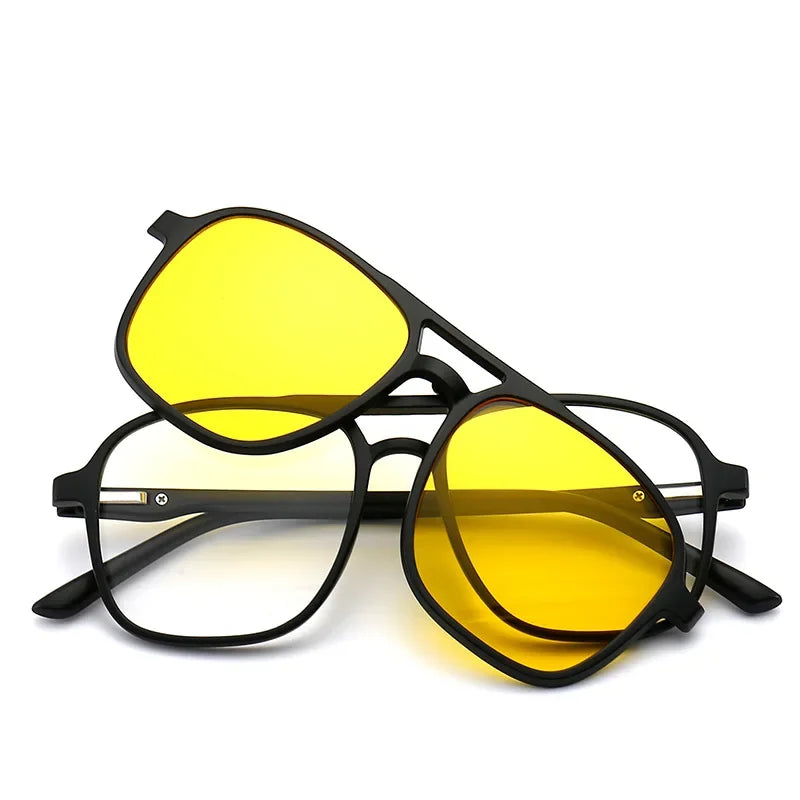 Ochelari de soare polarizați cu atracție magnetică oglindă, ochelari de ciclism 2 în 1 cu clemă, ochelari strălucitori pentru bărbați, ochelari cu ramă dublă pentru femei