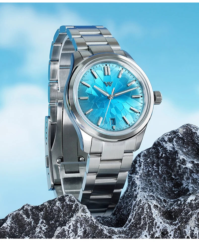 WM Watch Automatic Mechanical Watch NH35 Glacier Series 100M Waterproof AR Coated Sapphire Welly Merck Watch for Men WM226