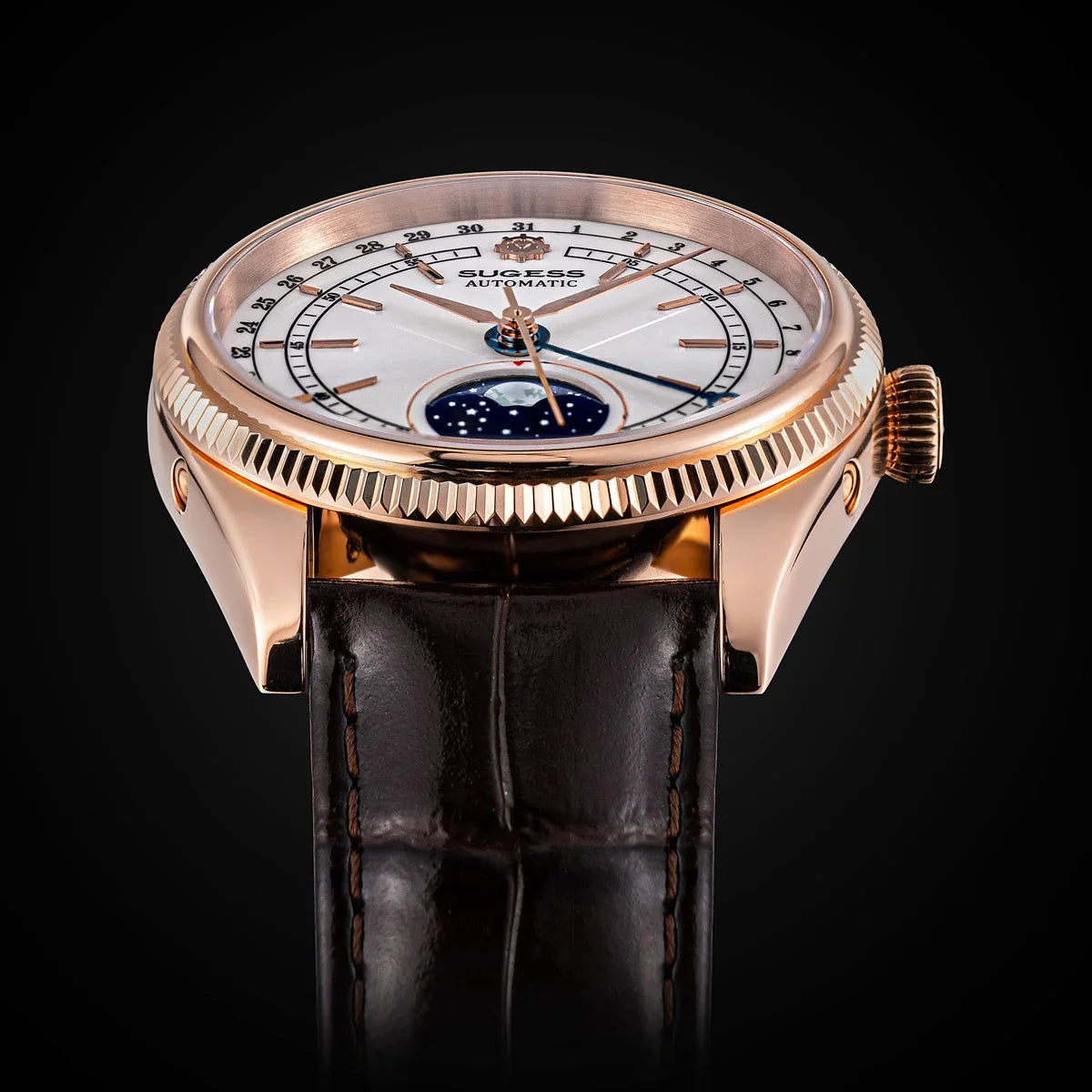 Sugess 40mm Men's Moonphase Automatic ST2108 Movement Sapphire Crystal Mechanical Wristwatch Waterproof Date 2024 New