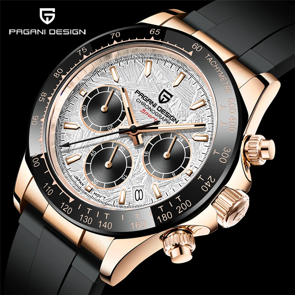 PAGANI DESIGN V2 40MM Meteorite Dial Men Quartz Watches Sapphire Retro Chronograph Waterproof Watch For Men