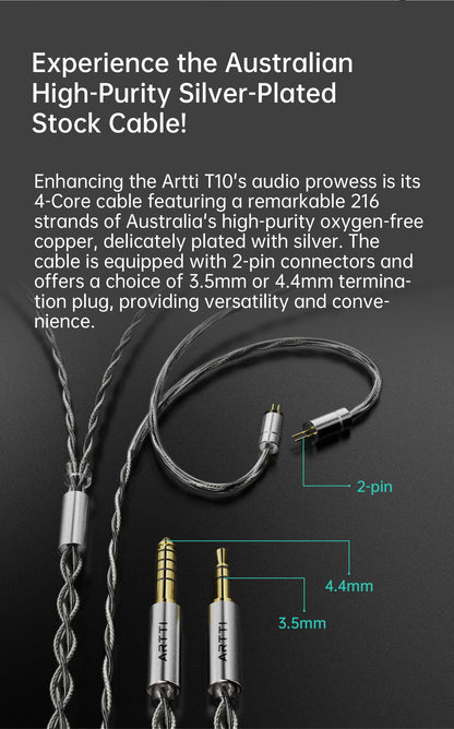 ARTTI T10 Planar Driver In-Ear HiFi Earphones, Wired IEM Monitors with 14.2mm Planar Driver, Detachable 0.78mm 2-Pin Cable, 3.5mm/4.4mm Audiophile Earbuds