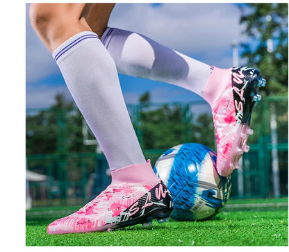 Sapatilhas de futebol de marca e estilo para homem e mulher, botas profissionais de campo, tamanho grande 46, pitões longos, chuteiras de futebol para homem