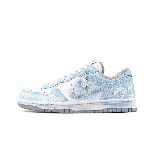 Sneakers personalizzate Nike Dunk "Crushed Ice Blue Pudding" - Nuove scarpe da skate da uomo basse con effetto acquerello cinese (Anno del Cavallo)