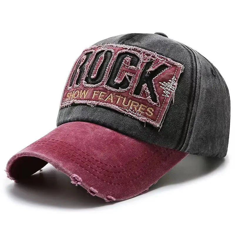 Baseballkappe aus Baumwolle mit „ROCK“-Stickerei für Damen und Herren – Snapback-Kappe für Outdoor-Sport und als Sonnenhut