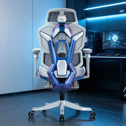 Chaise de bureau ergonomique de gaming à dossier haut en mesh noir, avec accoudoirs réglables 6D, inclinable et repose-pieds, pour le bureau et le gaming