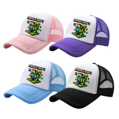 Minecraft Baseball Caps MC Pixel Game Character Print Peaked Adjustable Cartoon Sun Hat Summer Outdoor Mesh Casual Caps Gifts