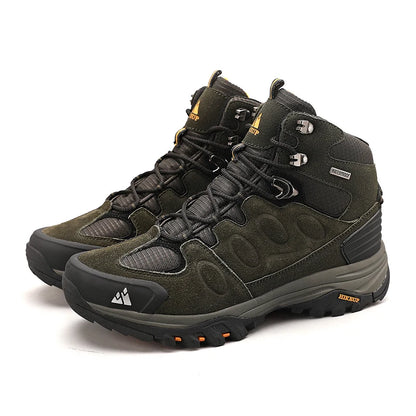 Botas de caminhada de cano alto para homem HIKEUP, calçado de inverno para exterior, com atacadores, antiderrapante, desportivo e casual, botas de trekking em camurça, quentes para homem