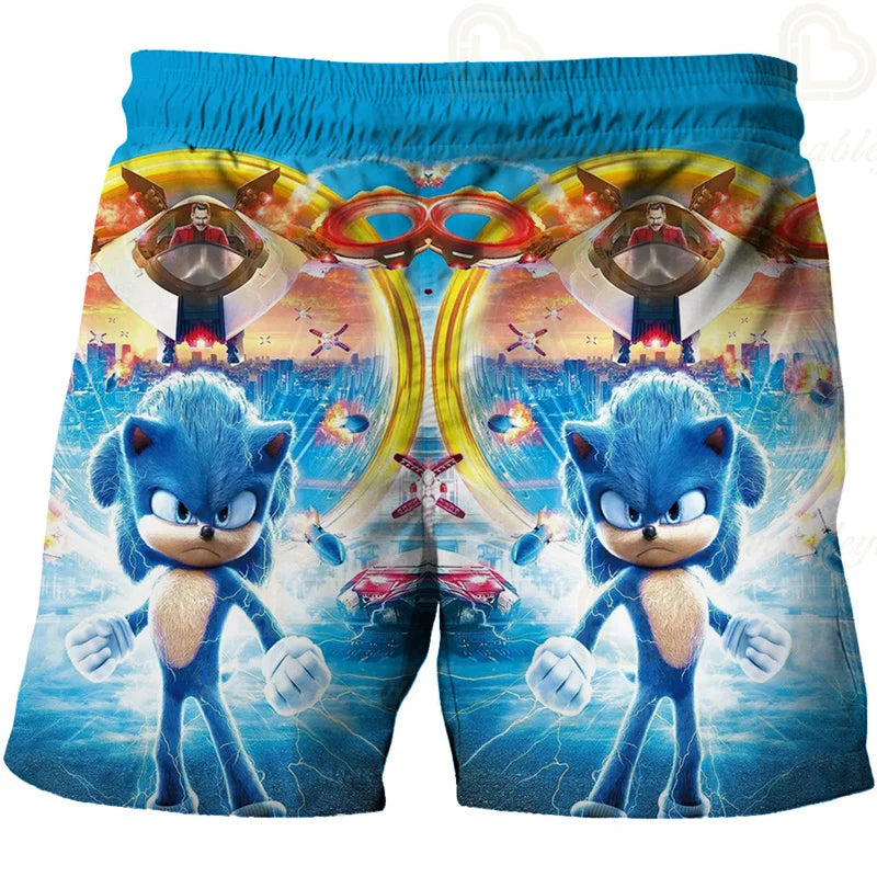 Pantalones infantiles de moda impresos en 3D: pantalones cortos S-Sonici, ropa de playa para niños, bañadores, trajes de baño, pantalones cortos de playa y pantalones