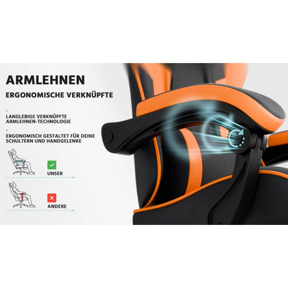 Ergonomic Computer Gaming Chair with Waist Support, Breathable PU Leather Office Chair, Seat Height and Backrest Adjustable