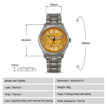 BERNY Full Titanium Automatic Watches for Men Super Luminous Sapphire Mechanical Field Watch Date 10ATM Sports Easy Read