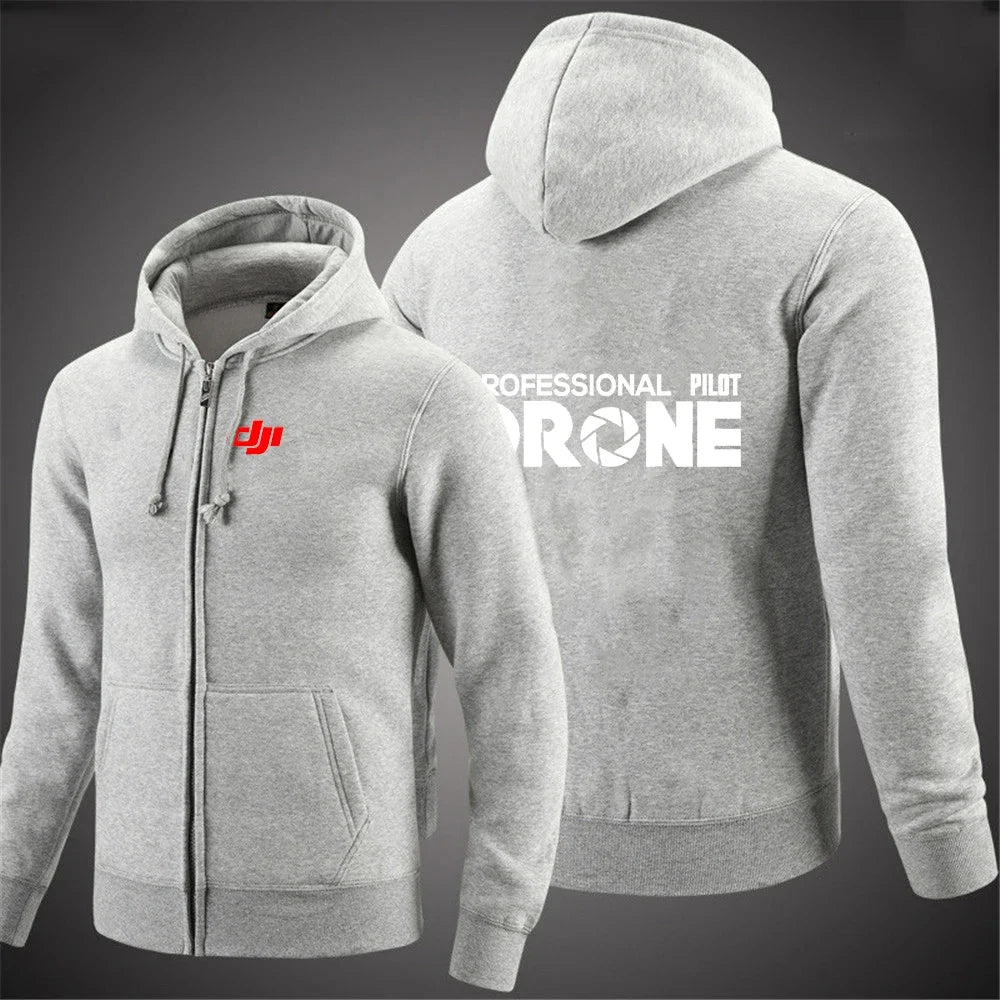 Produit gaming premium Fraquane, Dji Professional Pilot Drone Spring Autumn Casual Men's Solid Color Zipper Pullover Hoodie Coats Sportswear Fashion Long Sleeve