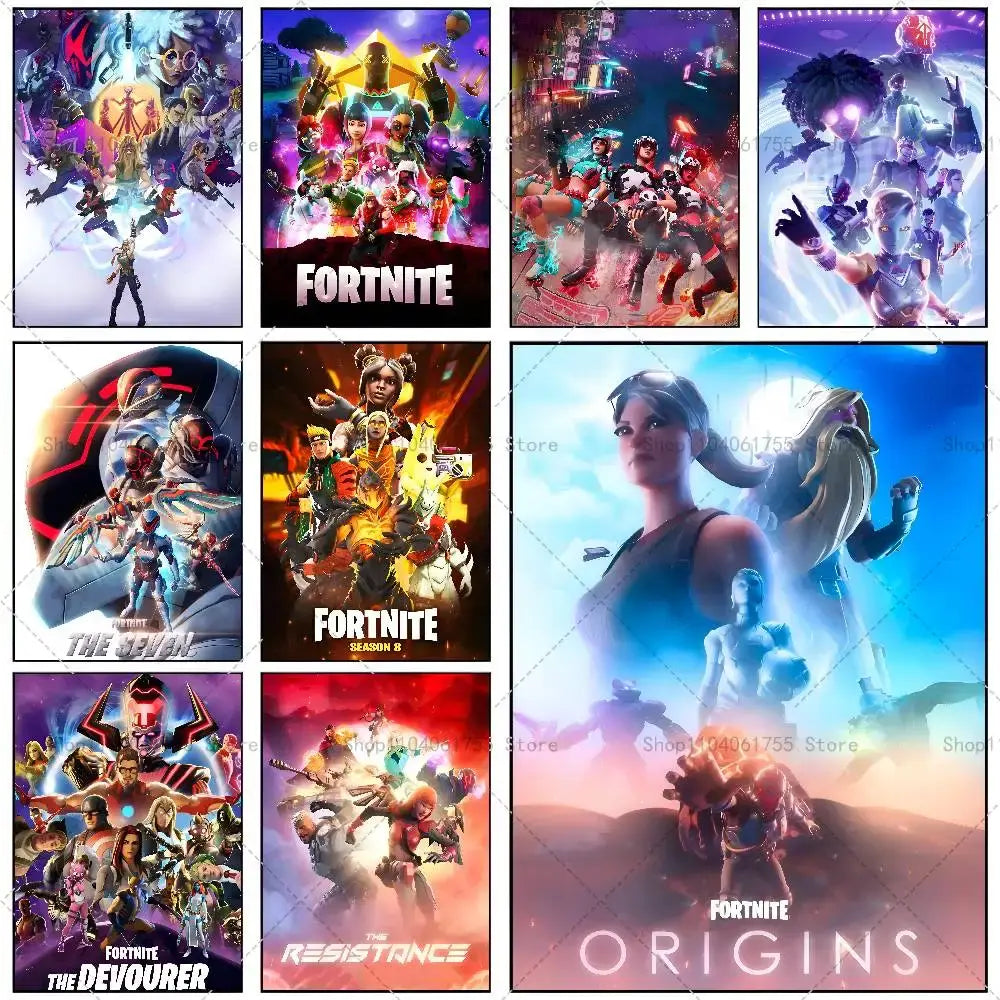 F-Fortnites-Game beliebtes Poster, selbstklebender Kunst-Wandsticker aus wasserfestem Papier für Café, Bar und Zimmerdekor