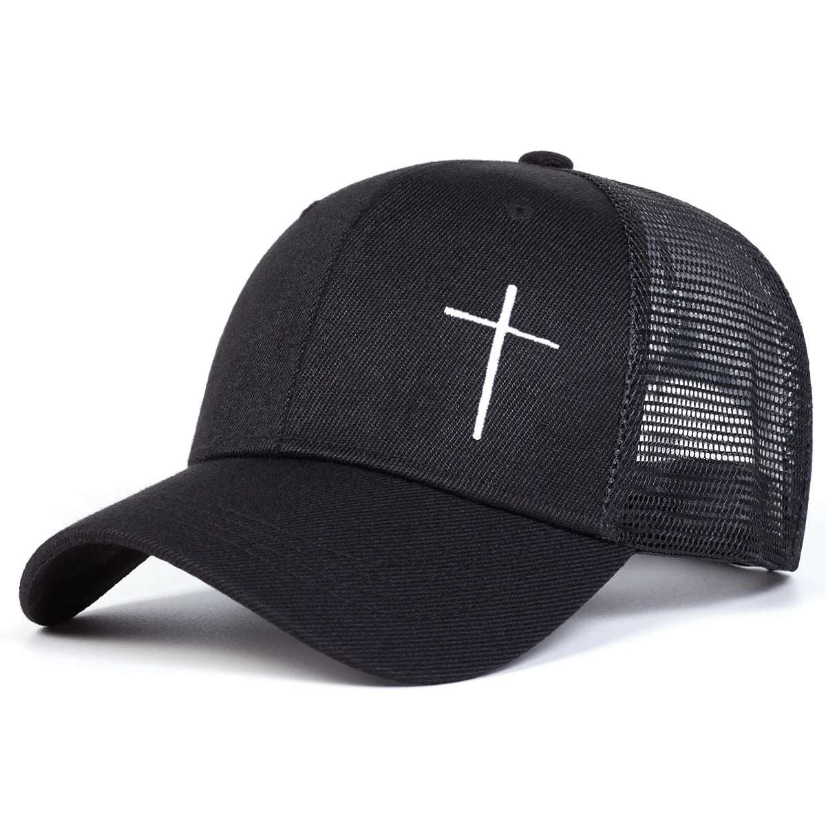 Unisex Cross Embroidery Baseball Net Caps Adjustable Casual Hats Spring and Summer Outdoor Sunscreen Hat
