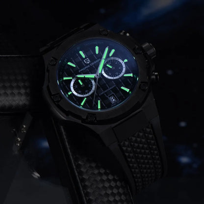 PAGANI DESIGN PD-YS032 Men's Quartz Watch 44mm Japan VK64 Movement Stainless Steel Case Rubber Strap Sapphire Glass 100M Waterproof