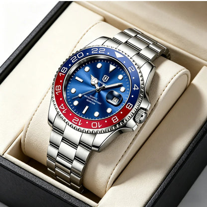 QINGXIYA Luxe herenhorloges met kwartsmechanisme, roestvrij staal, waterdicht, verlicht, datumweergave, herenpolshorloge, reloj hombre