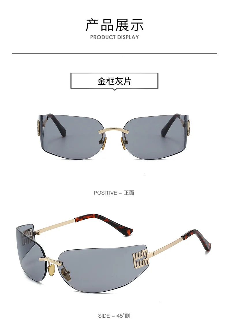 Ochelari de soare de lux pentru femei, fără ramă, cu lentile curbate, pentru protecția ochilor și protecție solară, potriviți pentru călătorii și drumeții – Gafas