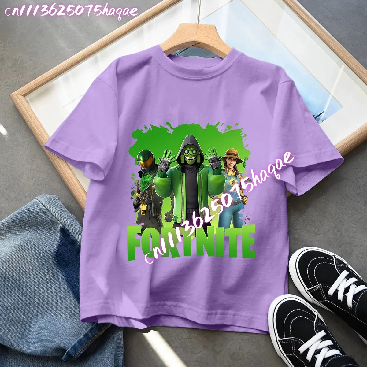 T-shirts Fortnite para Criança com Figuras Anime Estampadas, Tops de Desenho Animado Fortress Night, Roupa de Verão para Meninas, Manga Curta, Pullover Tees