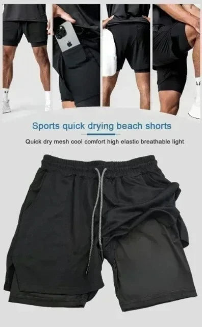 Pantalones cortos de moda con estampado de dragón y Goku del anime, de doble capa, lo último en primavera y verano: pantalones deportivos holgados y transpirables para hombre.